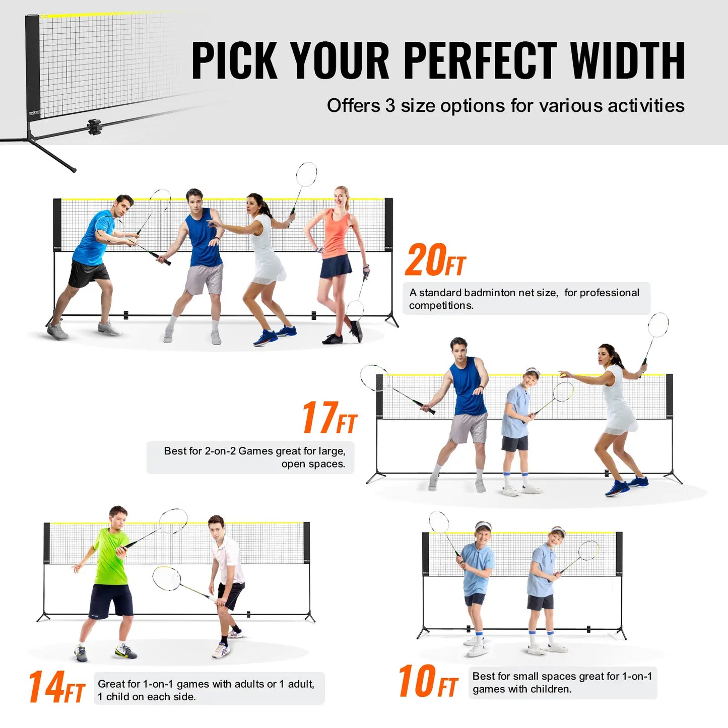 【Toolupgrade】Vevor Badminton Net, Height Adjustable Volleyball Net, 14Ft Wide Foldable Pickleball Net, Portable Easy Setup Tennis Net Set with Poles, Stand and Carry Bag, for Kids Backyard Game Indoor Outdoor Use