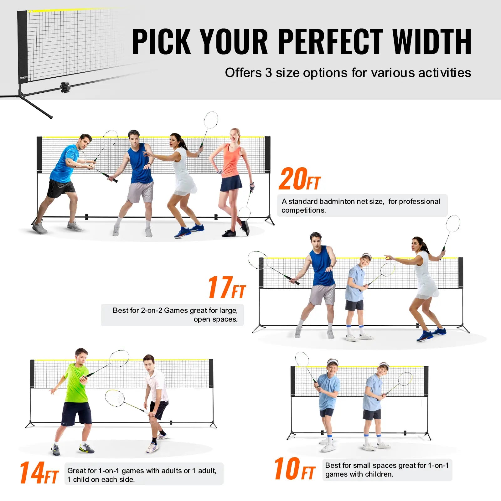 【Toolupgrade】Vevor Badminton Net, Height Adjustable Volleyball Net, 14Ft Wide Foldable Pickleball Net, Portable Easy Setup Tennis Net Set with Poles, Stand and Carry Bag, for Kids Backyard Game Indoor Outdoor Use