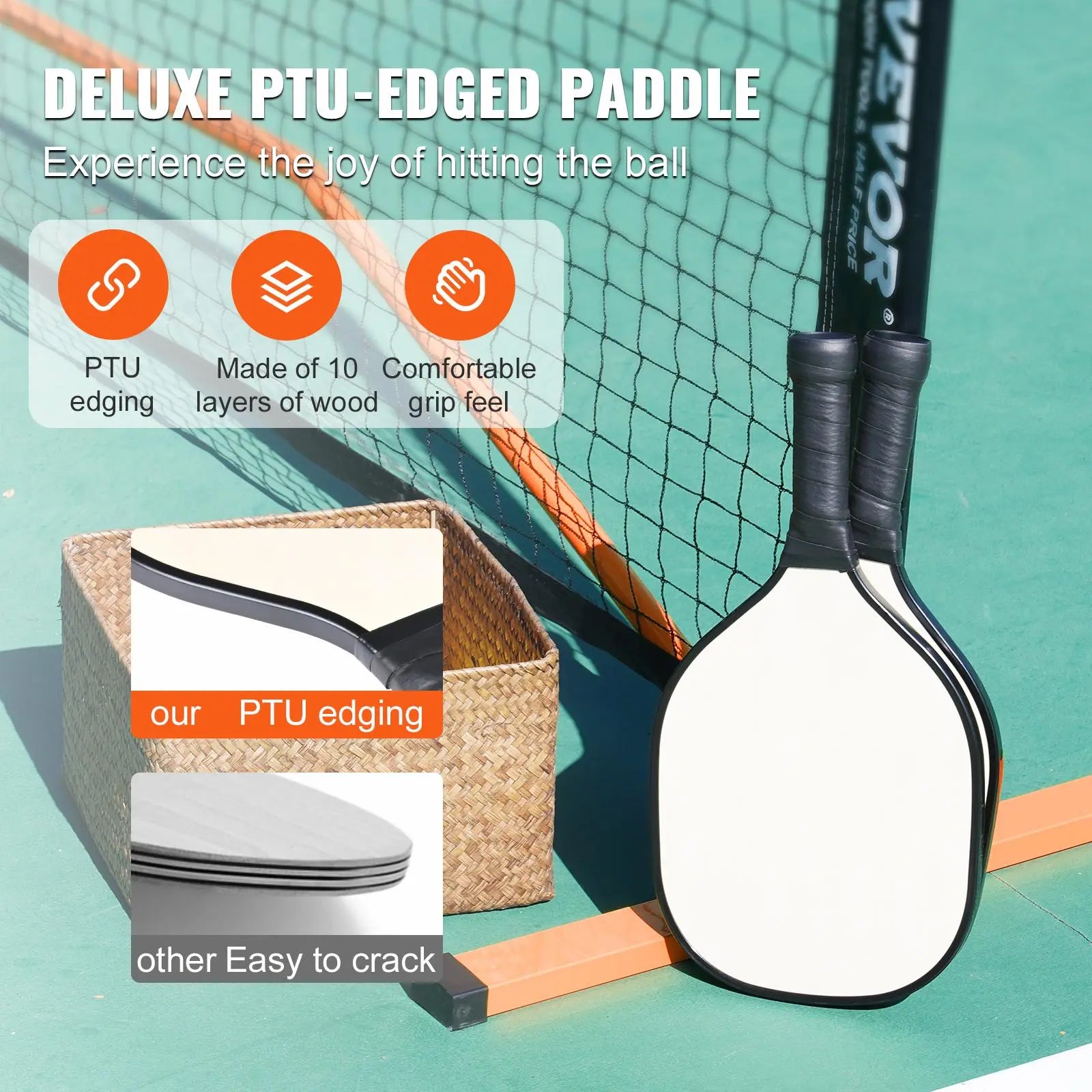【Back to School】Vevor Regulation Size 22FT Portable Pickleball Net Set - Game Kit with Sectional Weather-Resistant Metal Frame, PE Mesh Net, Paddles, Balls, Racket Grip, Carrying Bag for Outdoor Play & Portable Setup
