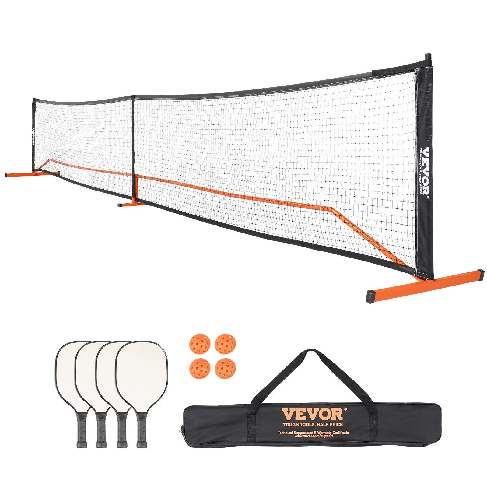 【Back to School】Vevor Regulation Size 22FT Portable Pickleball Net Set - Game Kit with Sectional Weather-Resistant Metal Frame, PE Mesh Net, Paddles, Balls, Racket Grip, Carrying Bag for Outdoor Play & Portable Setup