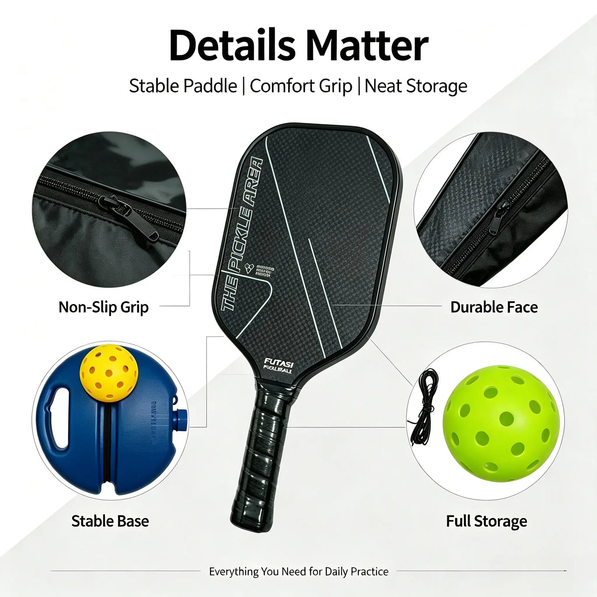 Solo Pickleball Trainer Set with Paddle & Pickleballs - Portable Rebound Practice Equipment for Home, Backyard, Garage & Outdoor Training