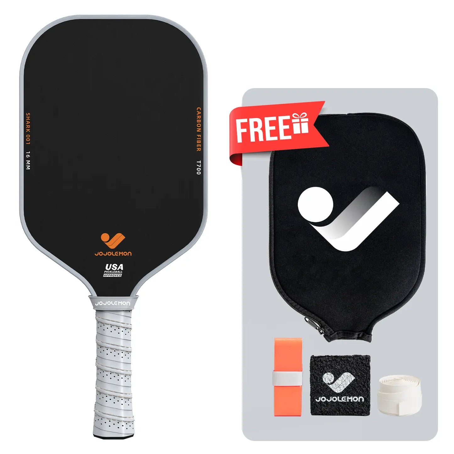 [Tiktokshopblackfriday]Jojolemon Shark 001 Pickleball Paddles, 16MM, T700 Carbon Fiber, USAPA Approved, Power & Control