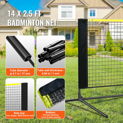 【Toolupgrade】Vevor Badminton Net, Height Adjustable Volleyball Net, 14Ft Wide Foldable Pickleball Net, Portable Easy Setup Tennis Net Set with Poles, Stand and Carry Bag, for Kids Backyard Game Indoor Outdoor Use