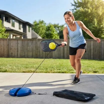 Solo Pickleball Trainer Set with Paddle & Pickleballs - Portable Rebound Practice Equipment for Home, Backyard, Garage & Outdoor Training