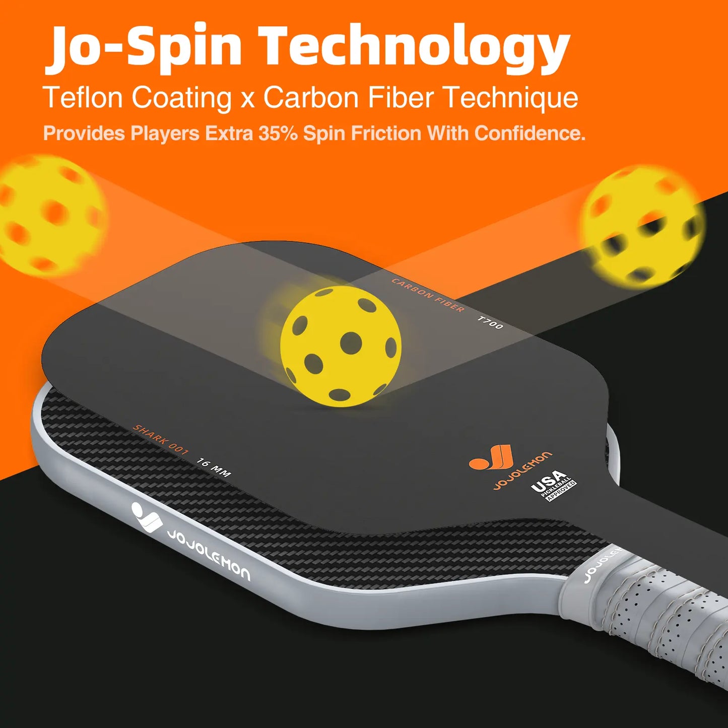 [Tiktokshopblackfriday]Jojolemon Shark 001 Pickleball Paddles, 16MM, T700 Carbon Fiber, USAPA Approved, Power & Control