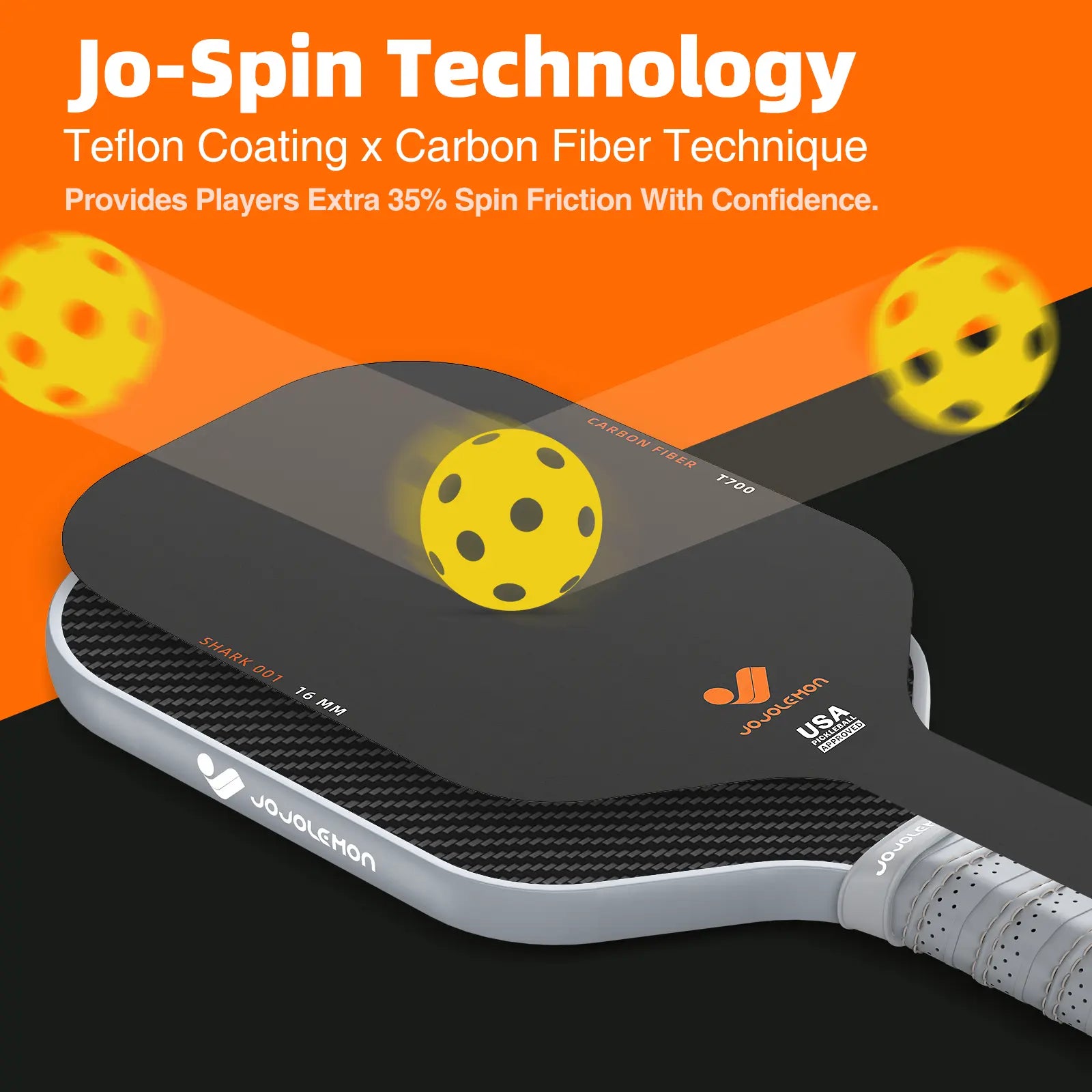 [Tiktokshopblackfriday]Jojolemon Shark 001 Pickleball Paddles, 16MM, T700 Carbon Fiber, USAPA Approved, Power & Control