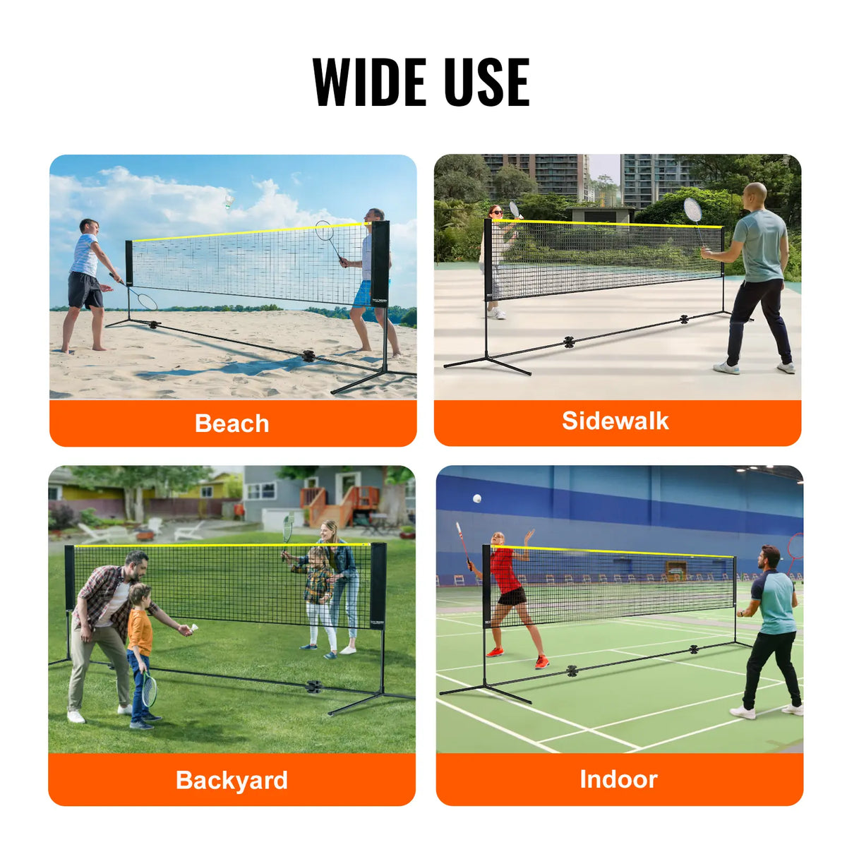 【Toolupgrade】Vevor Badminton Net, Height Adjustable Volleyball Net, 14Ft Wide Foldable Pickleball Net, Portable Easy Setup Tennis Net Set with Poles, Stand and Carry Bag, for Kids Backyard Game Indoor Outdoor Use