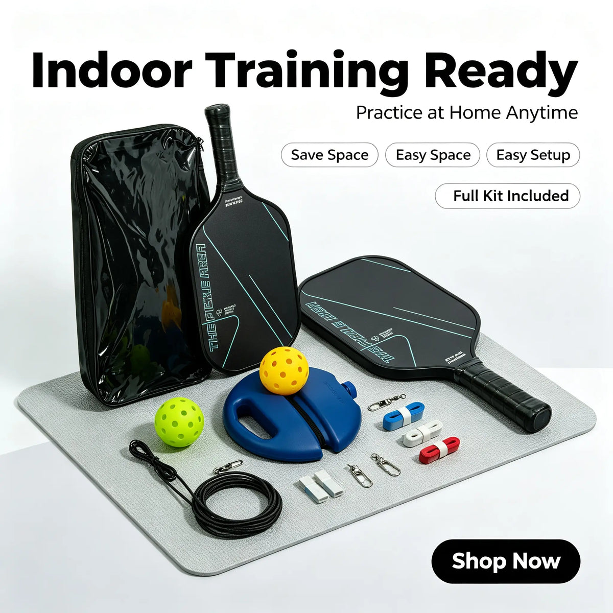 Solo Pickleball Trainer Set with Paddle & Pickleballs - Portable Rebound Practice Equipment for Home, Backyard, Garage & Outdoor Training